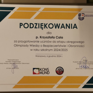 sukces naszych uczniów w Olimpiadzie wiedzy o Bezpieczeństwie i  Obronności